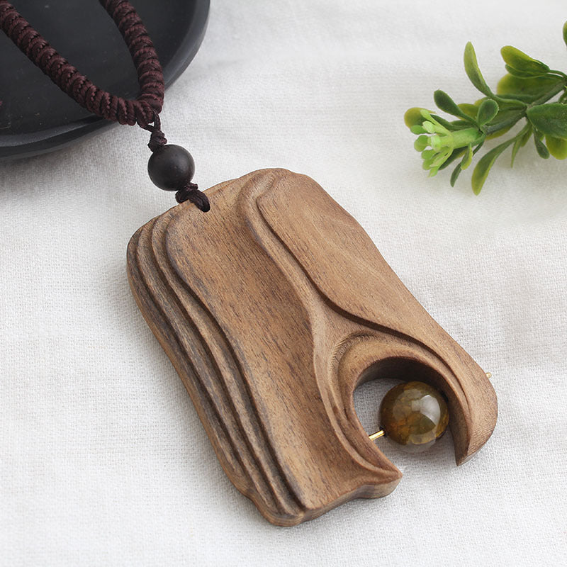 Ancient long sweater wooden chain necklace