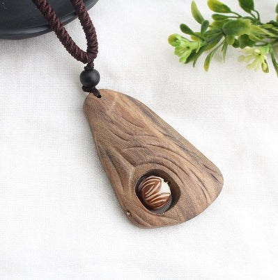 Ancient long sweater wooden chain necklace