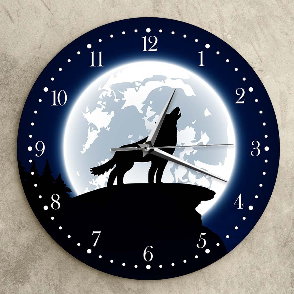 Acrylic Wild Animal Wall Clock Moon Wolf Howling Decorative Clock