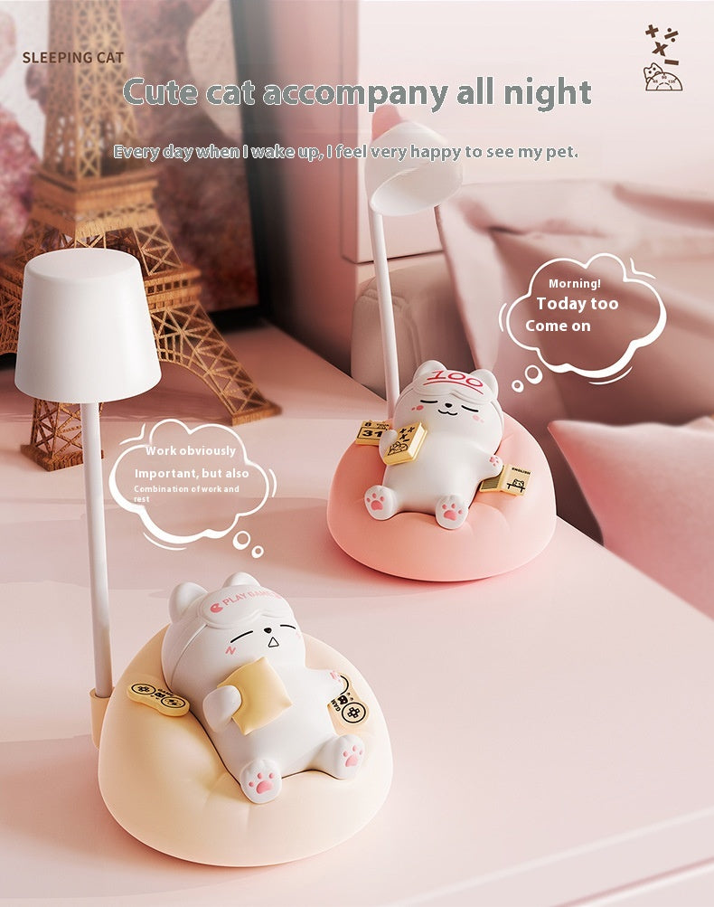 Creative Sleeping Cat Small Night Lamp Night Charging Pat Lamp