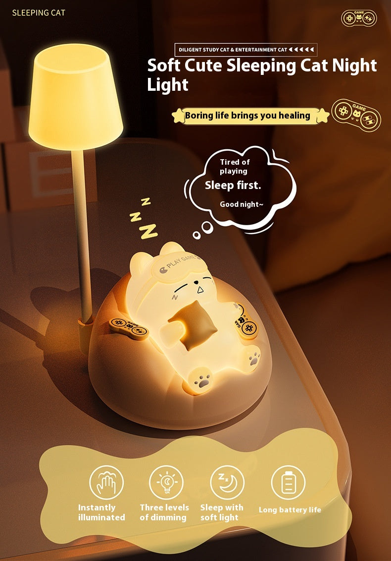 Creative Sleeping Cat Small Night Lamp Night Charging Pat Lamp