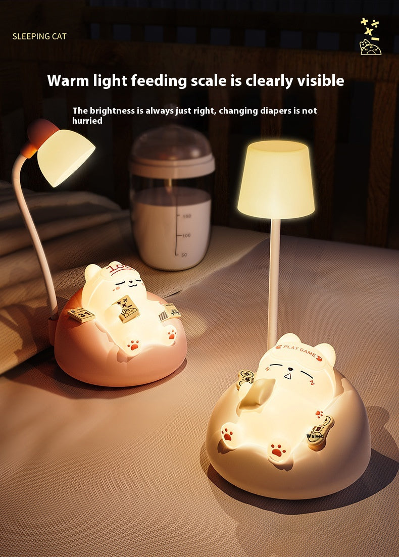 Creative Sleeping Cat Small Night Lamp Night Charging Pat Lamp