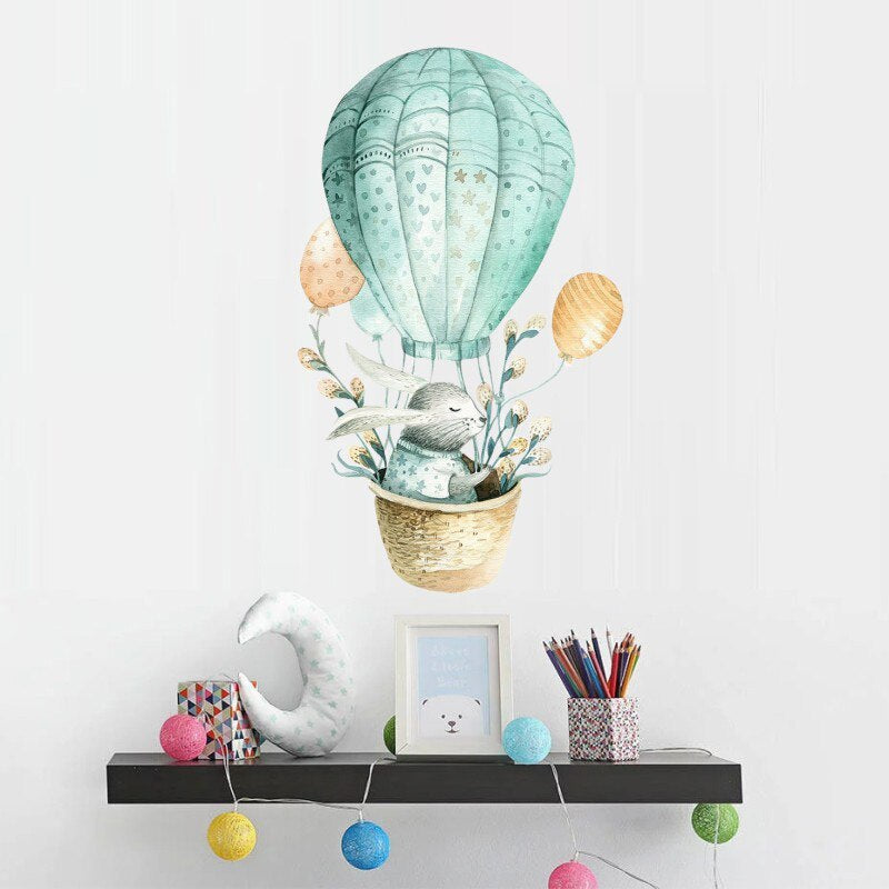 Hot Air Balloon Bunny Wall Stickers Children Room Self-adhesive Paper Wallpaper