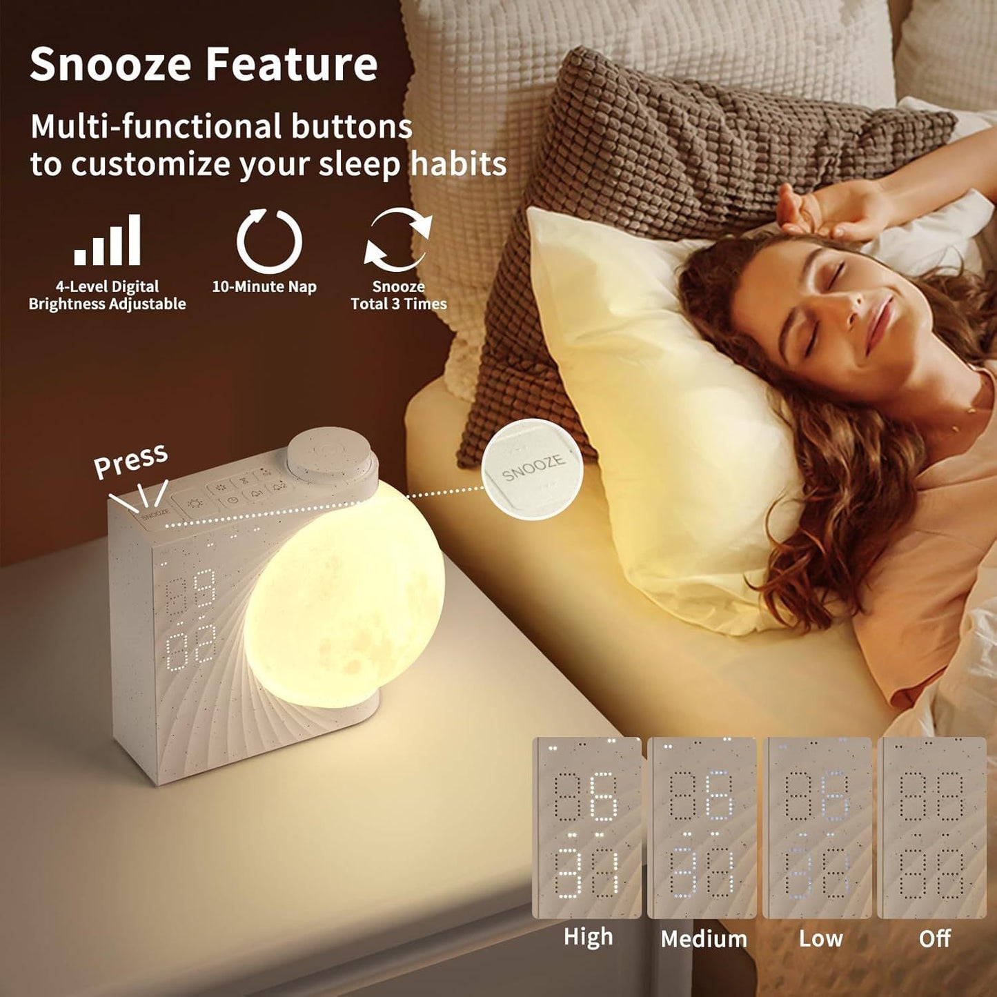 Colorful Atmosphere Moon Light Clock Wake Up Alarm