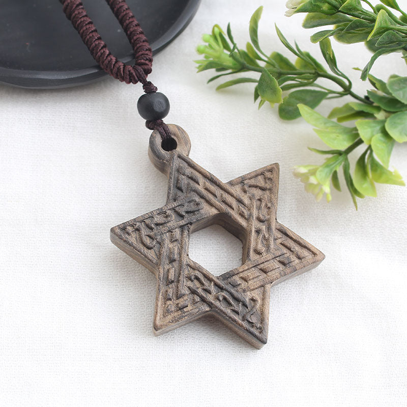 Ancient long sweater wooden chain necklace