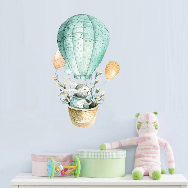 Hot Air Balloon Bunny Wall Stickers Children Room Self-adhesive Paper Wallpaper