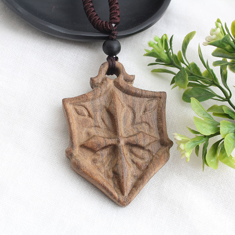 Ancient long sweater wooden chain necklace