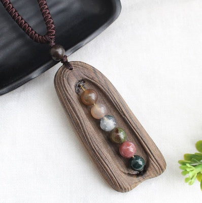 Ancient long sweater wooden chain necklace