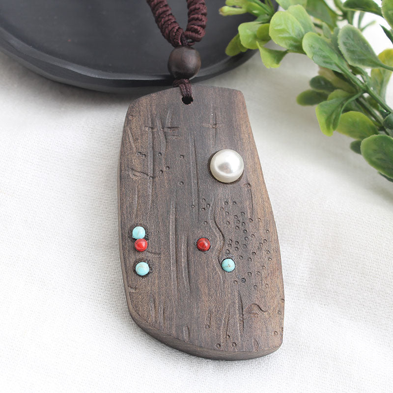 Ancient long sweater wooden chain necklace