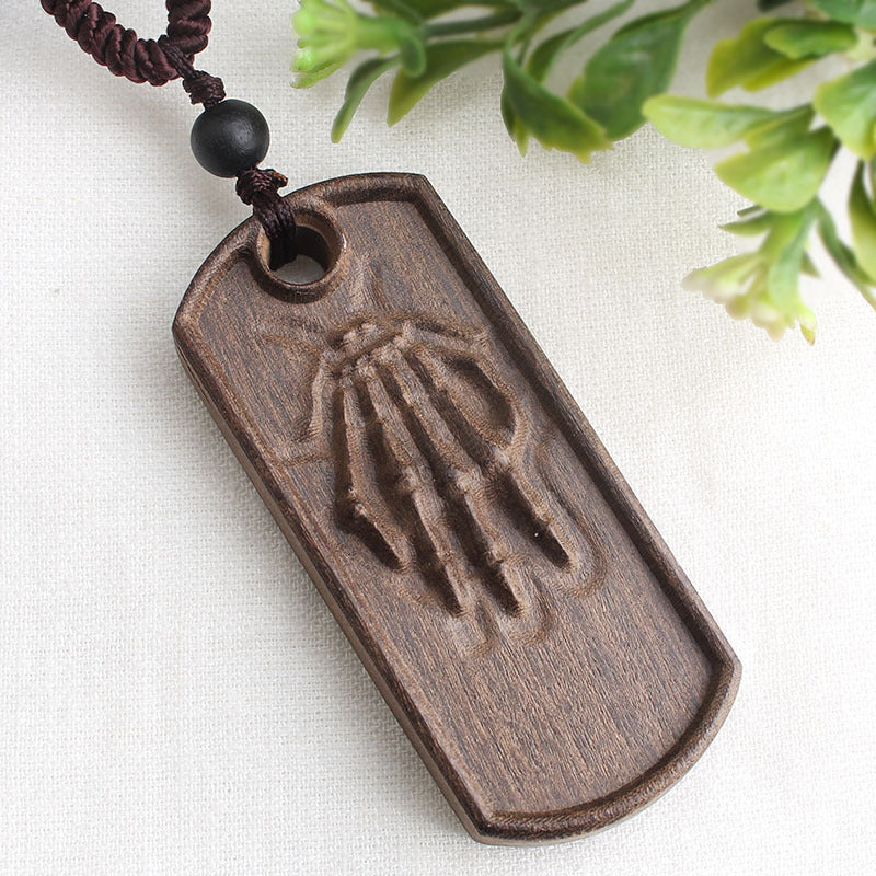 Ancient long sweater wooden chain necklace