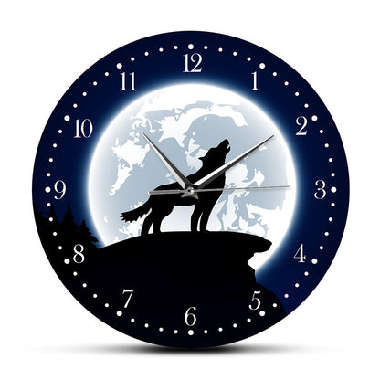 Acrylic Wild Animal Wall Clock Moon Wolf Howling Decorative Clock