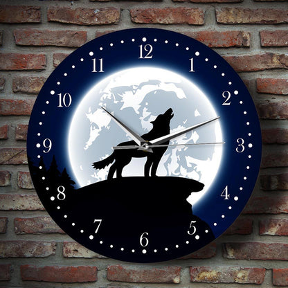 Acrylic Wild Animal Wall Clock Moon Wolf Howling Decorative Clock