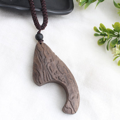 Ancient long sweater wooden chain necklace