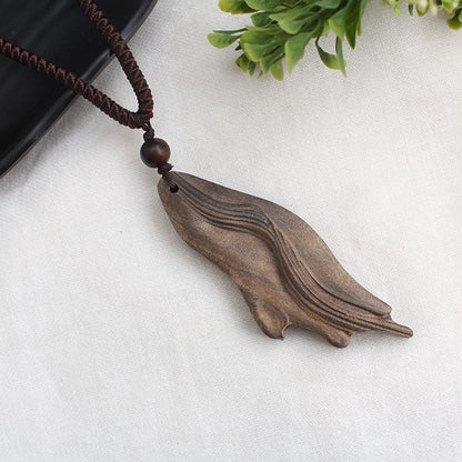 Ancient long sweater wooden chain necklace
