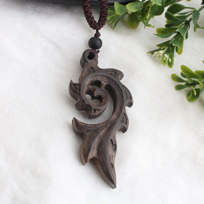 Ancient long sweater wooden chain necklace