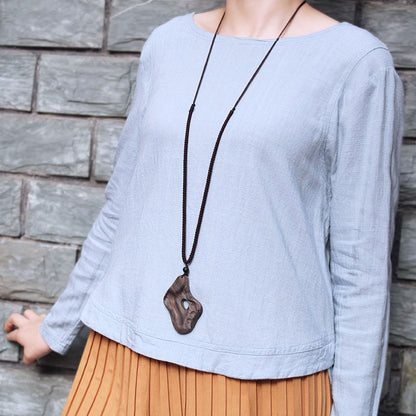 Ancient long sweater wooden chain necklace