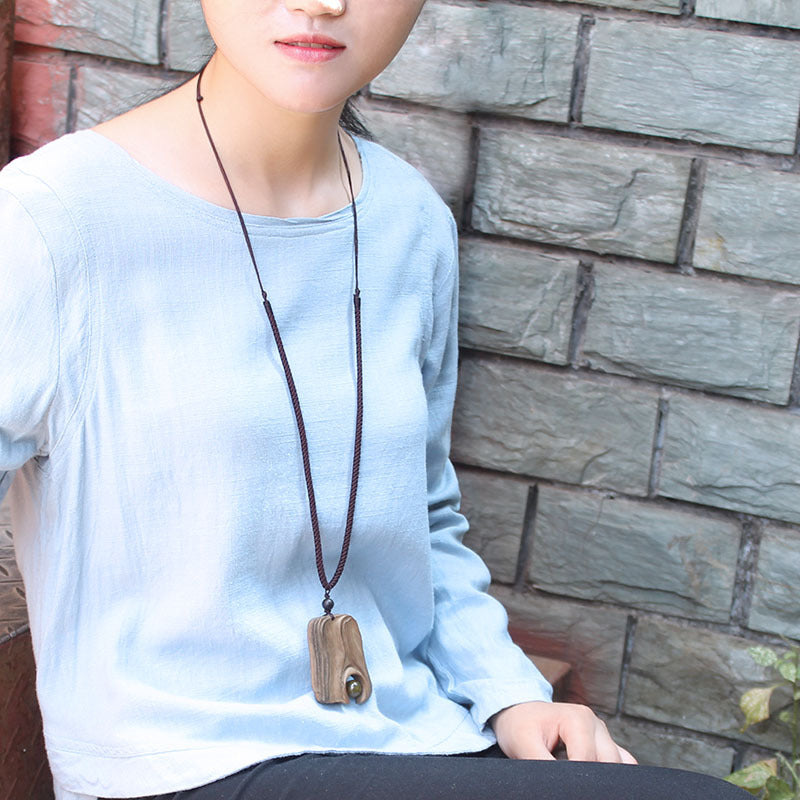 Ancient long sweater wooden chain necklace