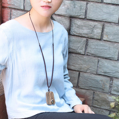 Ancient long sweater wooden chain necklace