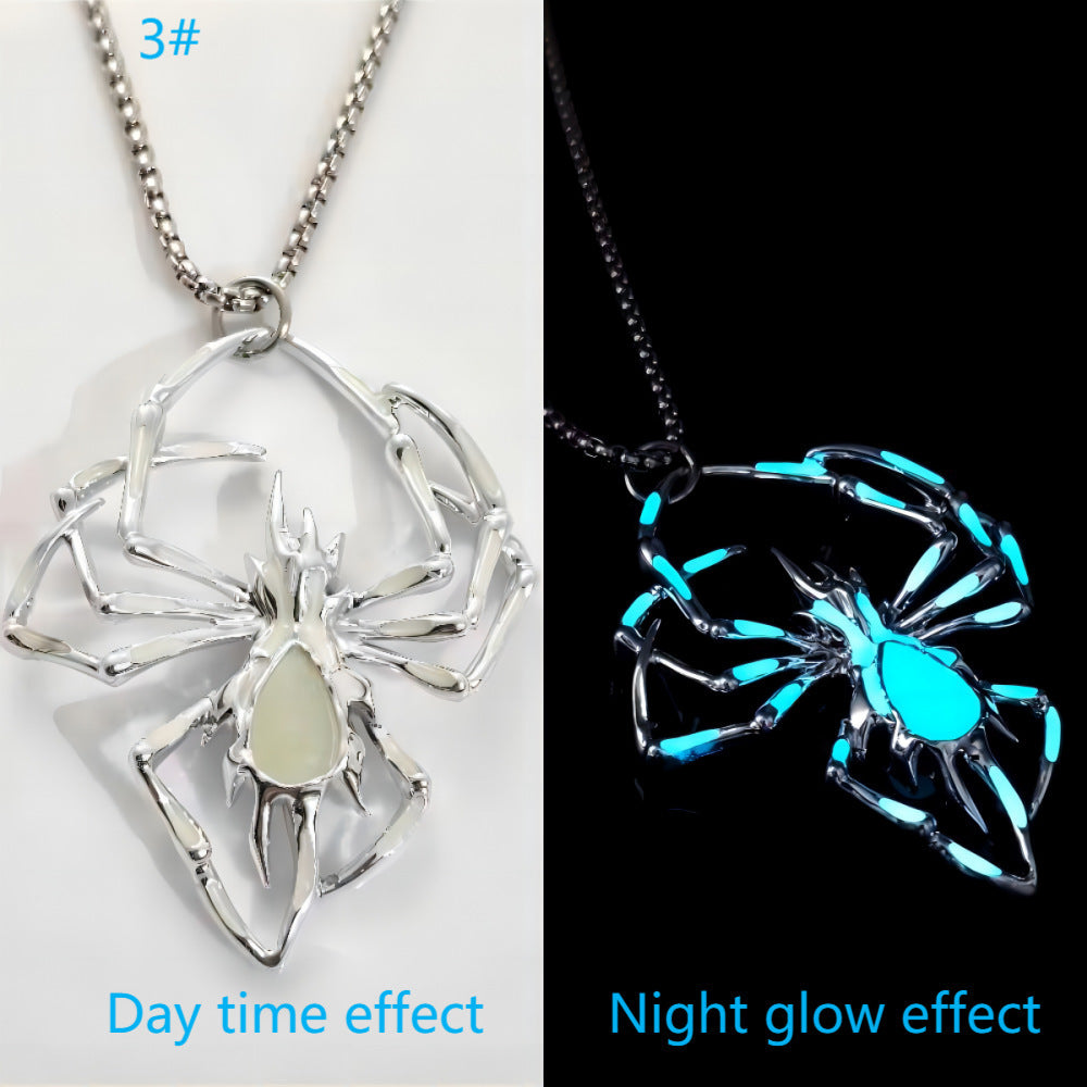 Stereo Luminous Spider Necklace Jewerly Glowing Night Fluorescence Antique Vintage Glow In The Dark For Men Women Gift Party Halloween Day Club