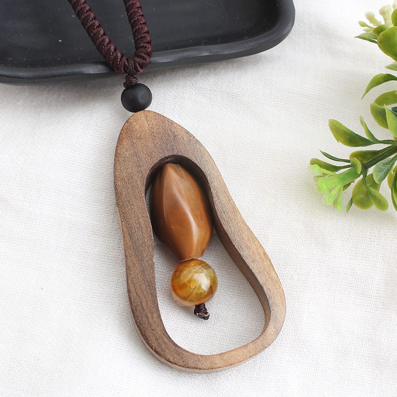 Ancient long sweater wooden chain necklace