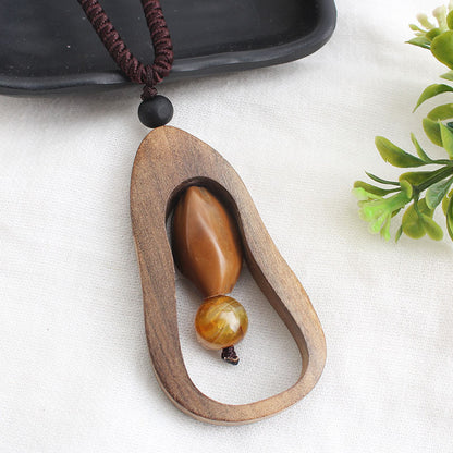 Ancient long sweater wooden chain necklace