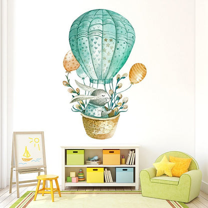 Hot Air Balloon Bunny Wall Stickers Children Room Self-adhesive Paper Wallpaper