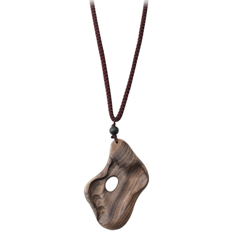 Ancient long sweater wooden chain necklace