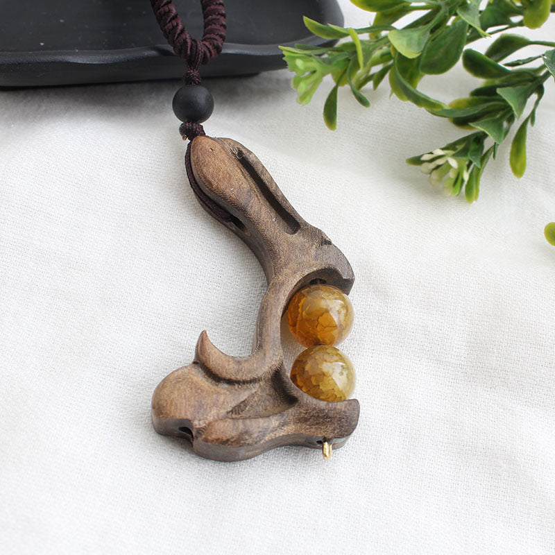Ancient long sweater wooden chain necklace