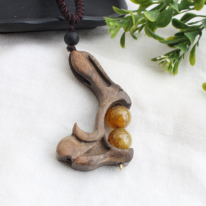Ancient long sweater wooden chain necklace