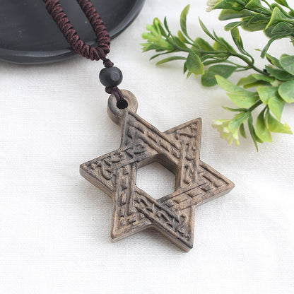 Ancient long sweater wooden chain necklace