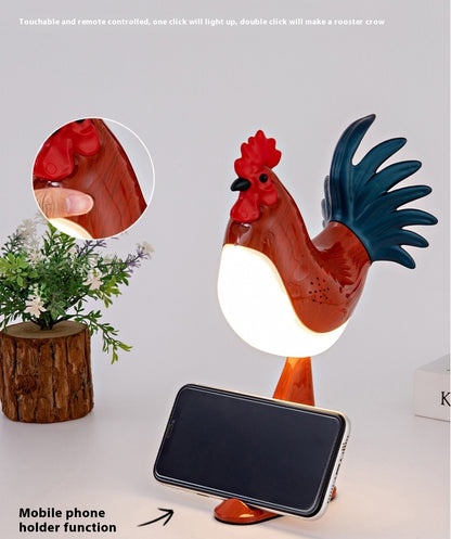 LED Rooster Night Light Touch With Sound Rechargeable Bedroom Bedside Lamp Dimmable Car Ambience Aroma Carrying Lamp Home Decor
