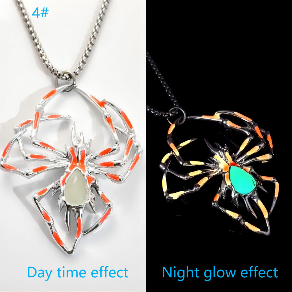 Stereo Luminous Spider Necklace Jewerly Glowing Night Fluorescence Antique Vintage Glow In The Dark For Men Women Gift Party Halloween Day Club
